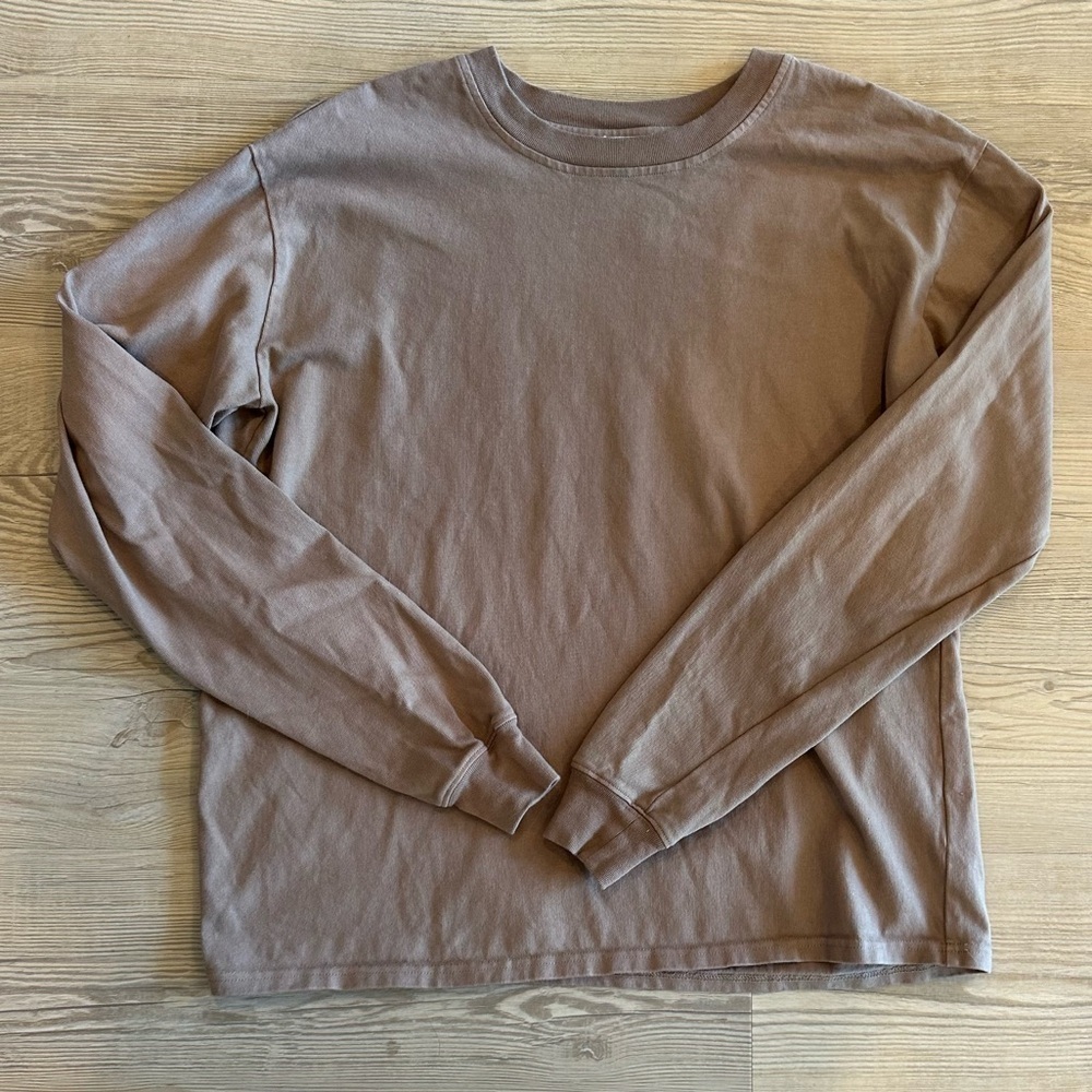 Good American Essential Long Sleeve Crewneck Top Putty Brown size 1/2 small S/M - Picture 9 of 12